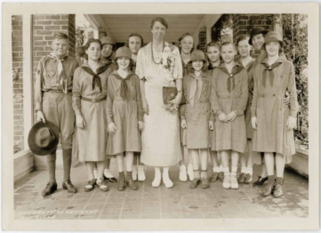 Eleanor Roosevelt pictured with Girl Scouts in Kentucky. 1934. 