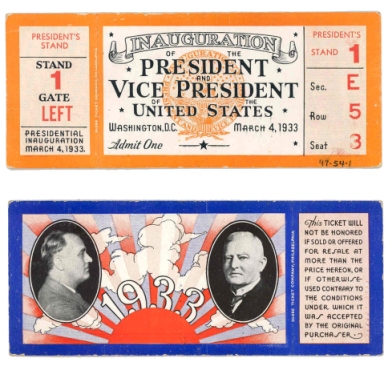 Admission ticket to the 1933 Presidential Inauguration.
