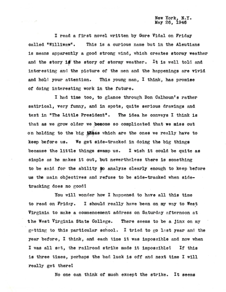 Eleanor Roosevelt's "My Day" column draft, dated May 26, 1946