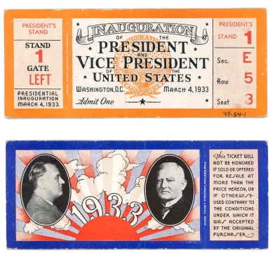 Admission ticket to the 1933 Presidential Inauguration.